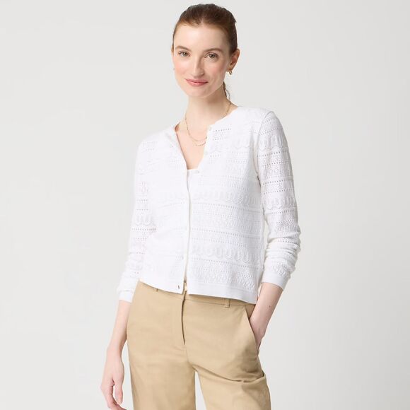 J.Crew Factory Women's 100% Cotton Pointelle Cardigan Sweater Size L, 2X NWT $98 - Picture 1 of 3